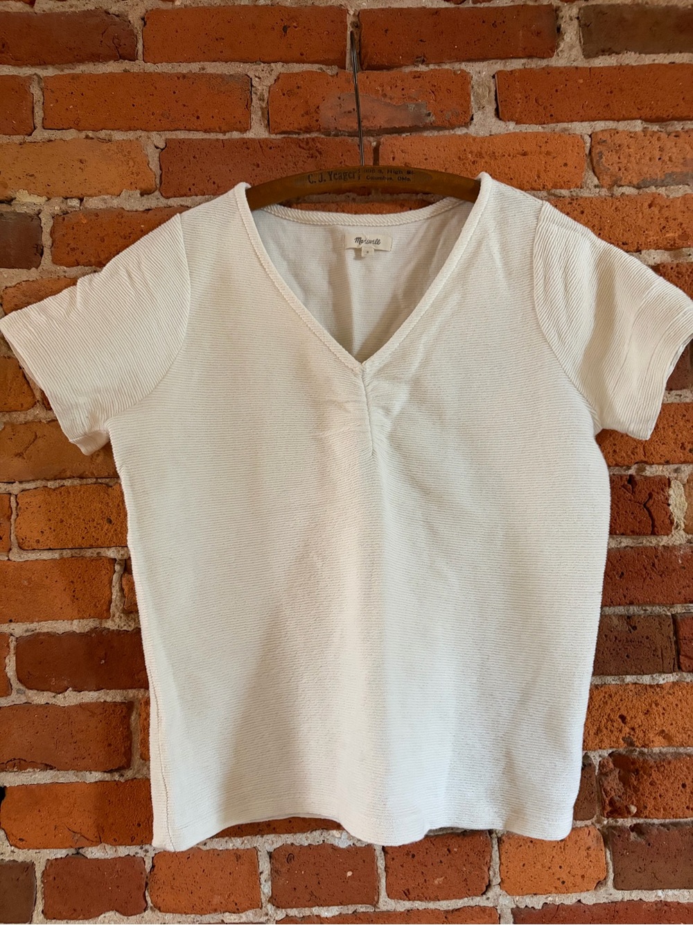 Madewell 100% Cotton V-Neck Women's Top - Stretch Textured Knit